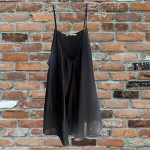 T by ALEXANDER WANG BLACK SILK SHEER HEM TANK TOP BLOUSE